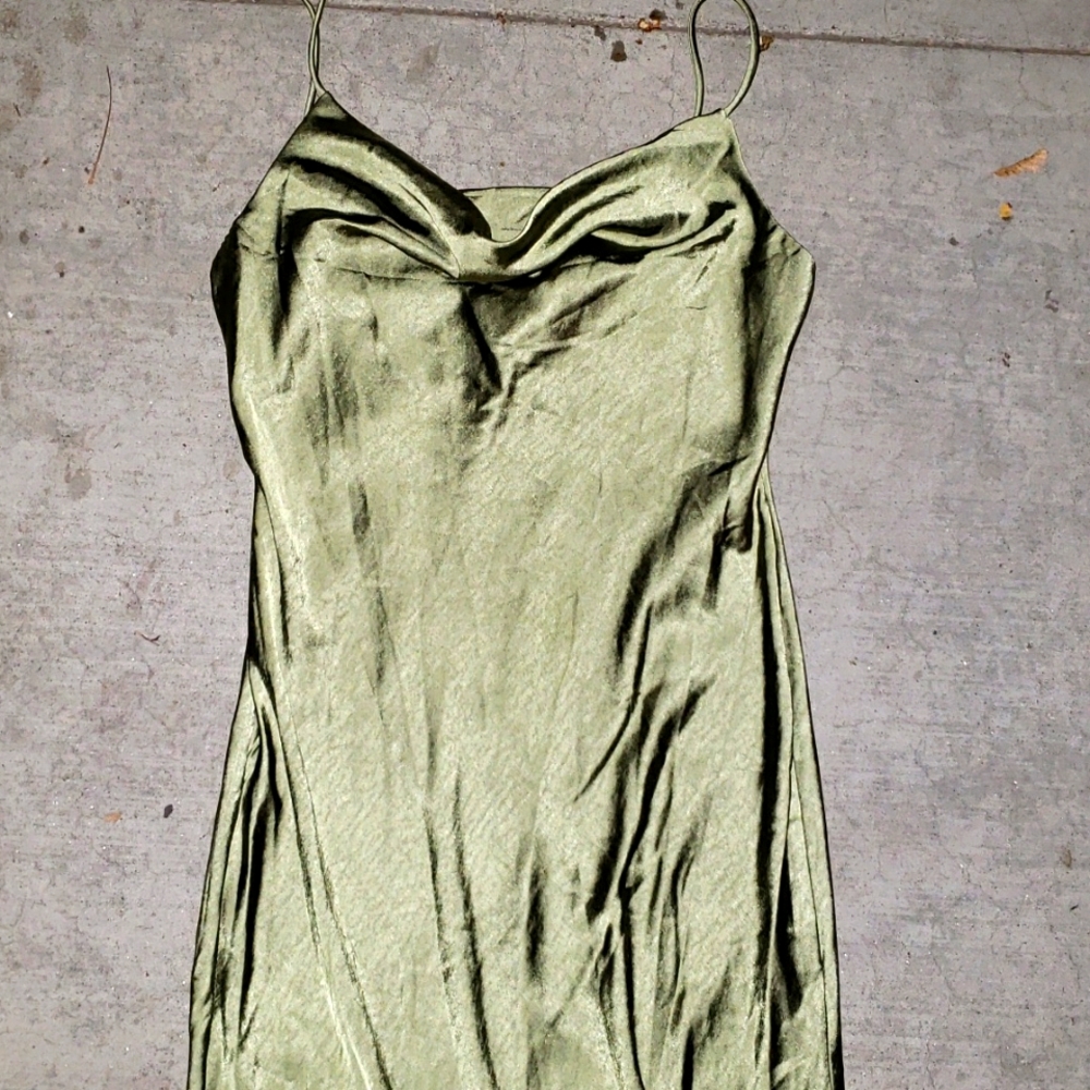 Green satin long dress
